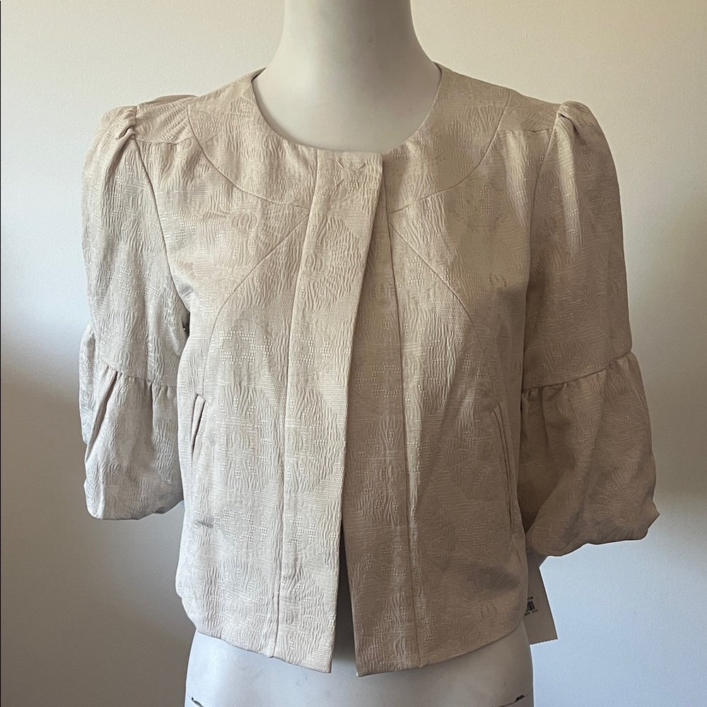 Eci New York Ivory Floral Cropped Jacket